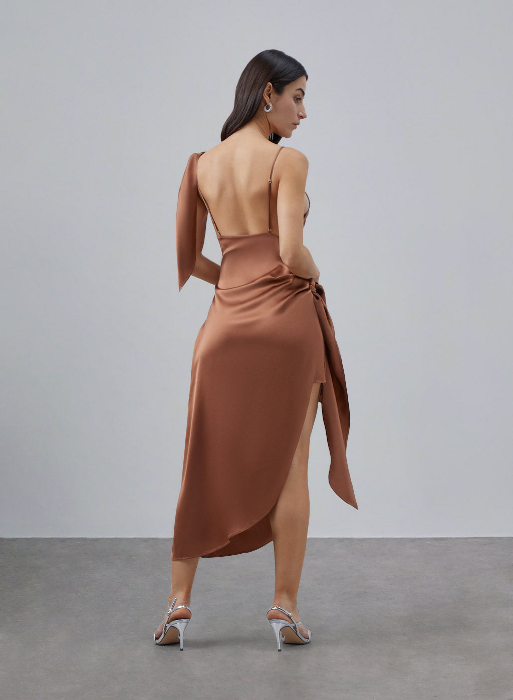 Diagonal Shoulder Silk Dress