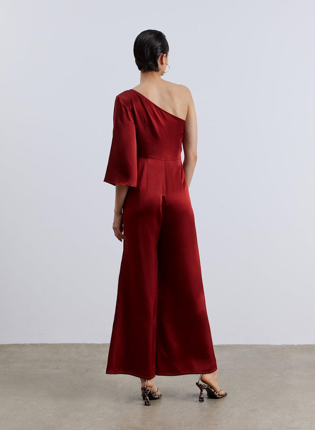 Diagonal Shoulder Silk Jumpsuit