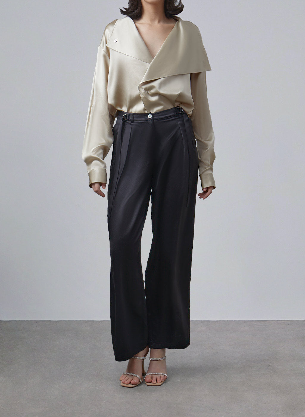 Double Waist Straight Silk Pants