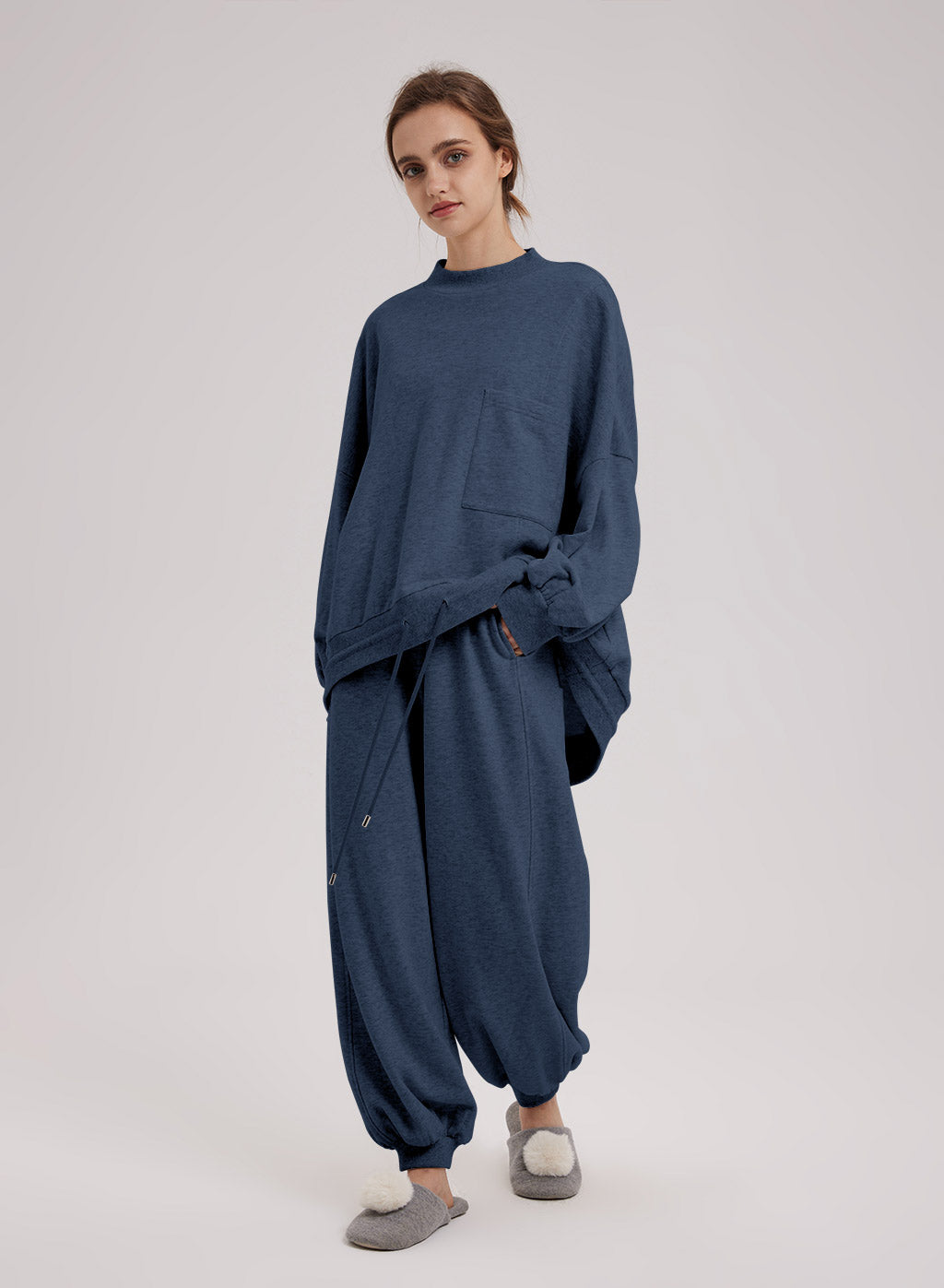 Drawstring Hem Cotton Sweatshirt Black