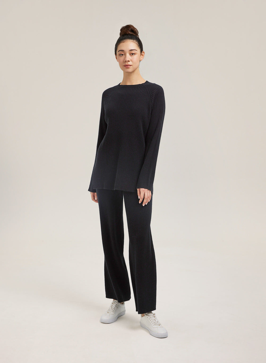 Leisure Rib-Knit Wool-Cashmere Set - Black, M image