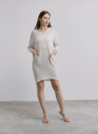 Loose V-Neck Pure Wool Dress - Ivory, XL image