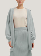 Wool-Cashmere Cardigan With Hooded - Lake Blue, M image