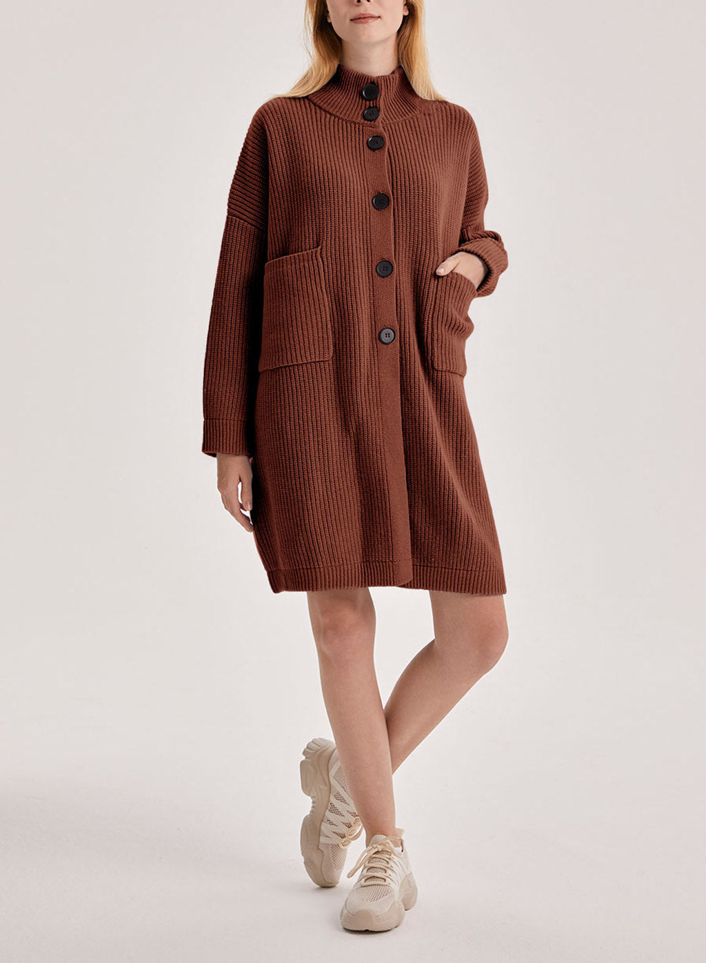 Box Cut Yak Wool Cardigan - Saddle Brown, M image