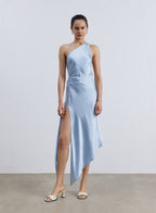 Diagonal Shoulder Irregular Hem Silk Dress image 0