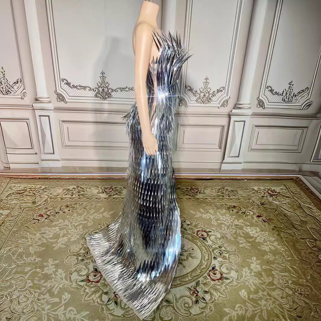 Stage Advanced Light Luxury Evening Dress Sequined Design Side Slit Tail Slim Temperament image 1