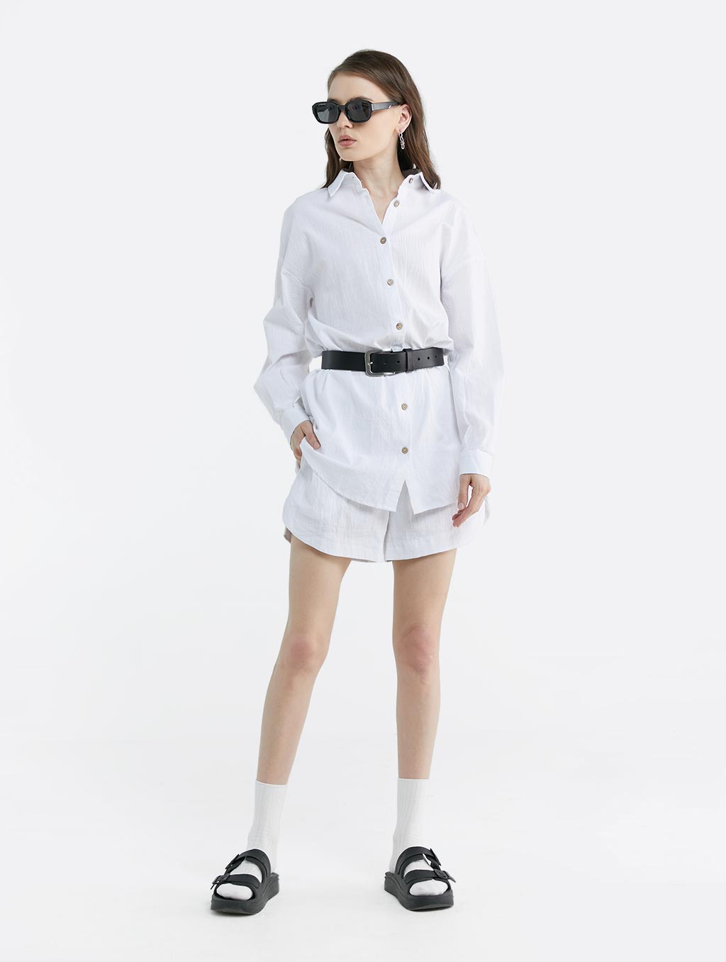 Solid Longsleeve Shirt &amp; Shorts Set image 1