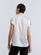 Flare Sleeve Bowknot Silk Top image 1