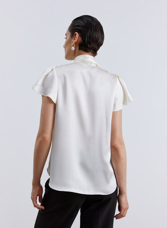 Flare Sleeve Bowknot Silk Top image 1
