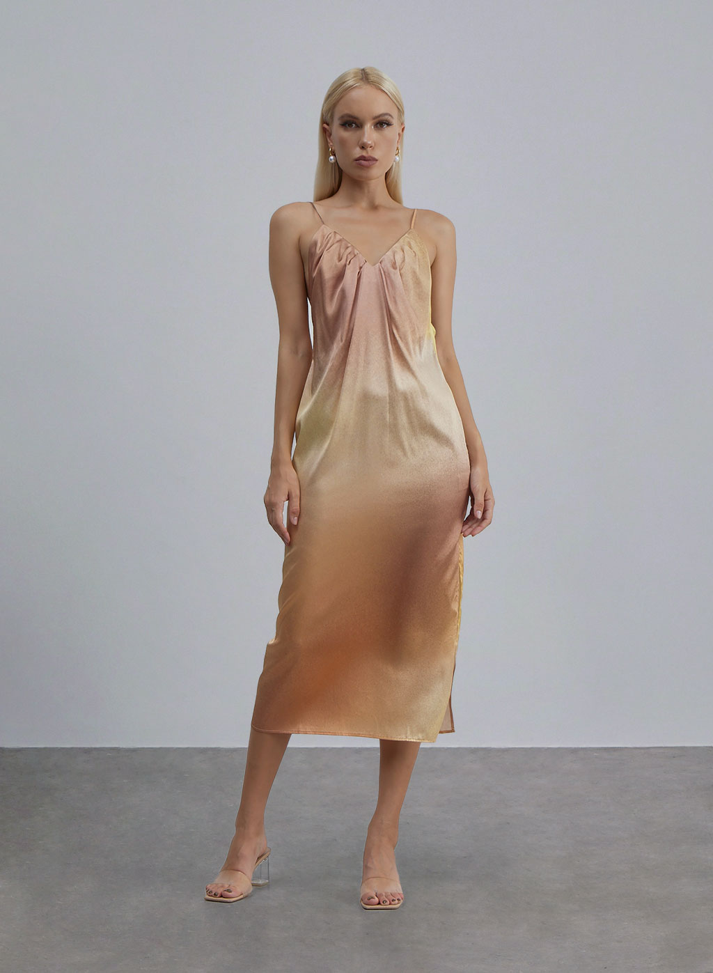Blue Aura Midi Silk Slip Dress - Gold Gradient, XS image