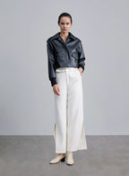 Double Pocket Faux Leather Cropped Jacket - Black, S image