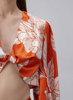 Printed Chest Knot Silk Top image 3