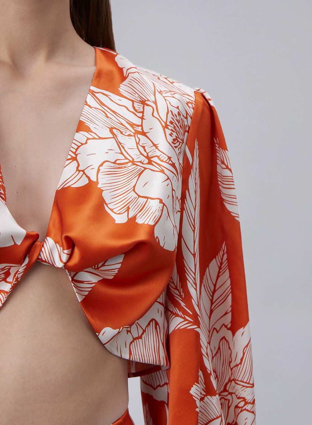 Printed Chest Knot Silk Top image 3