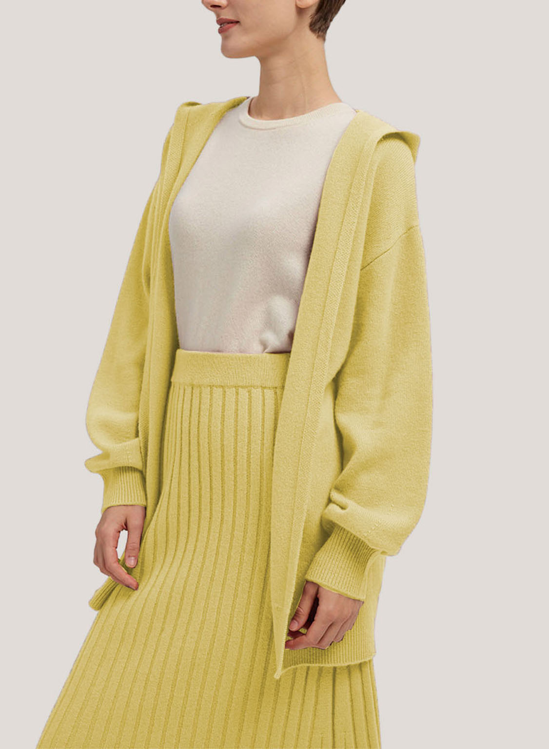 Wool-Cashmere Cardigan With Hooded - Yellow, S image