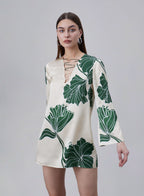 Printed Front Strap-winding Silk Dress image 1