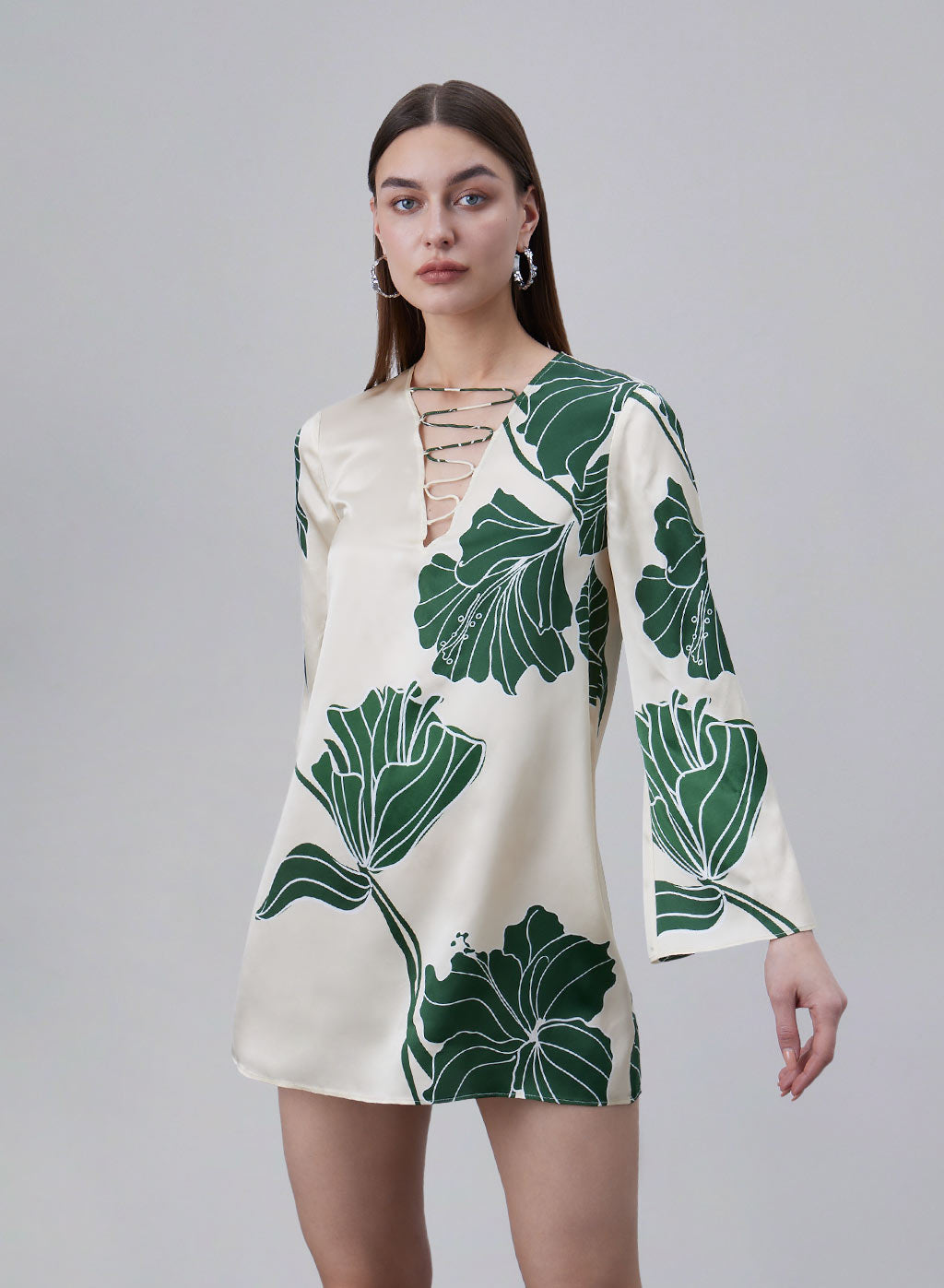 Printed Front Strap-winding Silk Dress image 1