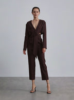 Blended Asymmetric Loop Pants - Coffee, S image