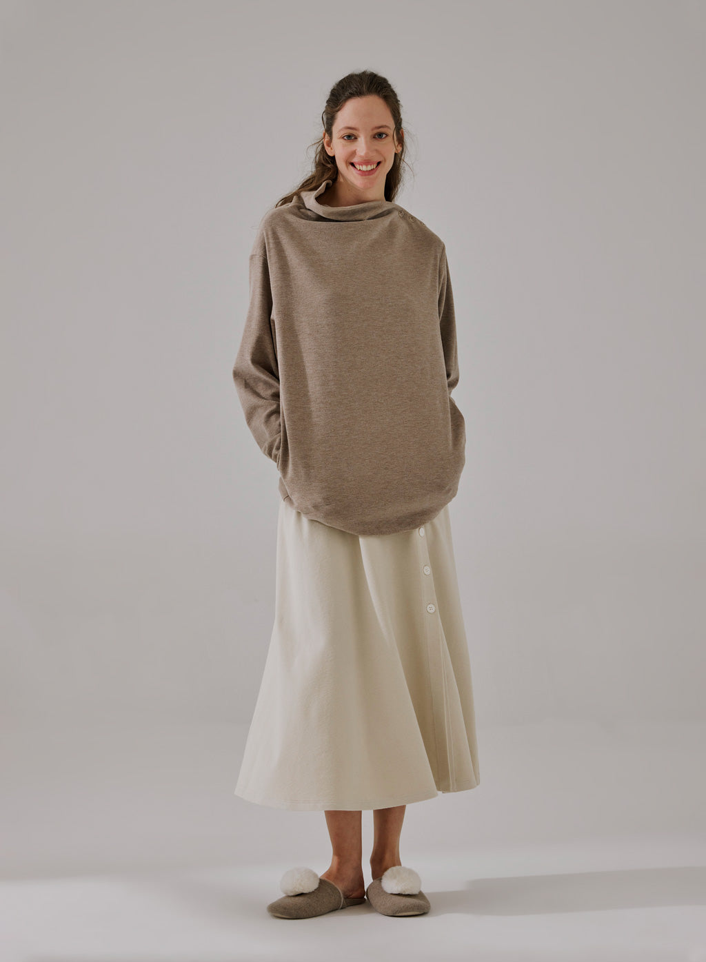 Button Front Slit Skirt - Vanilla, L image