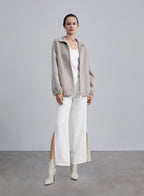 Turtle Neck Zip Front Wool Jacket - Tide, S image