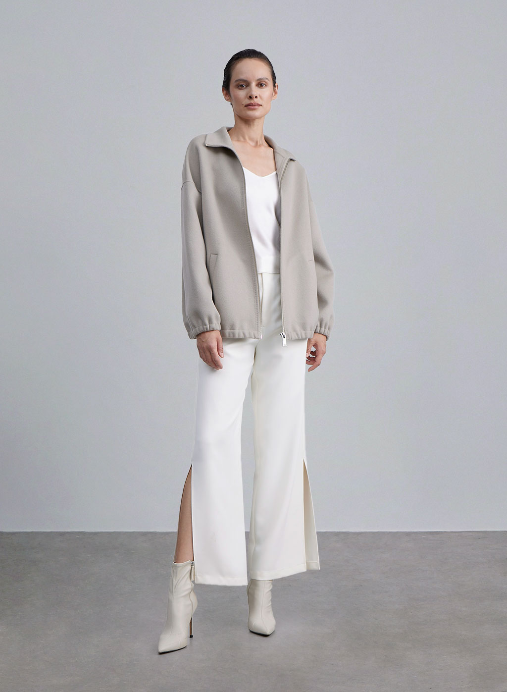 Turtle Neck Zip Front Wool Jacket - Tide, S image