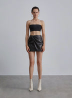 Twisted Knot Faux Leather Half Skirt - Midnight Black, XS image