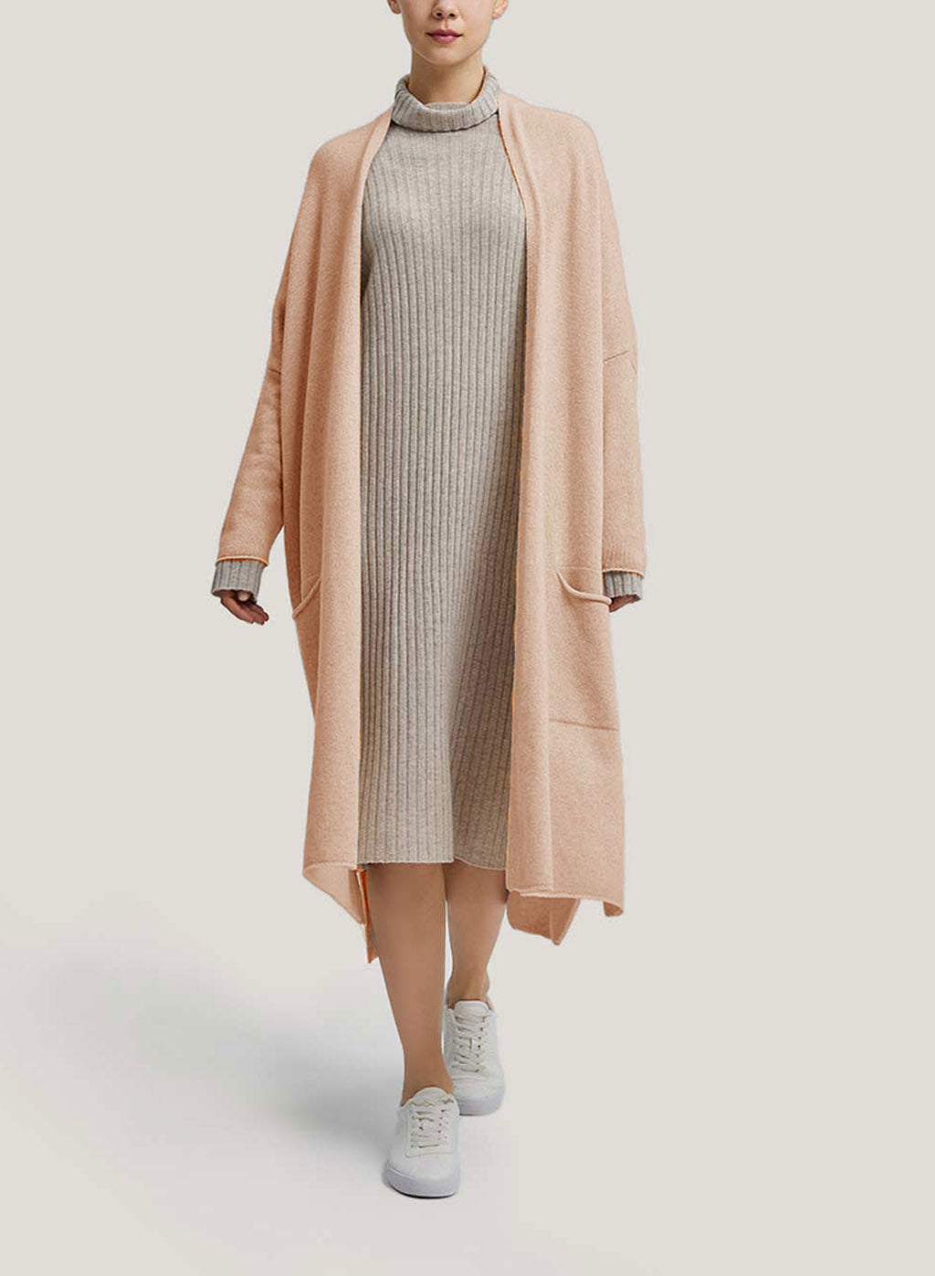 Slouchy Wool-Cashmere Long Cardigan - Beige, L image