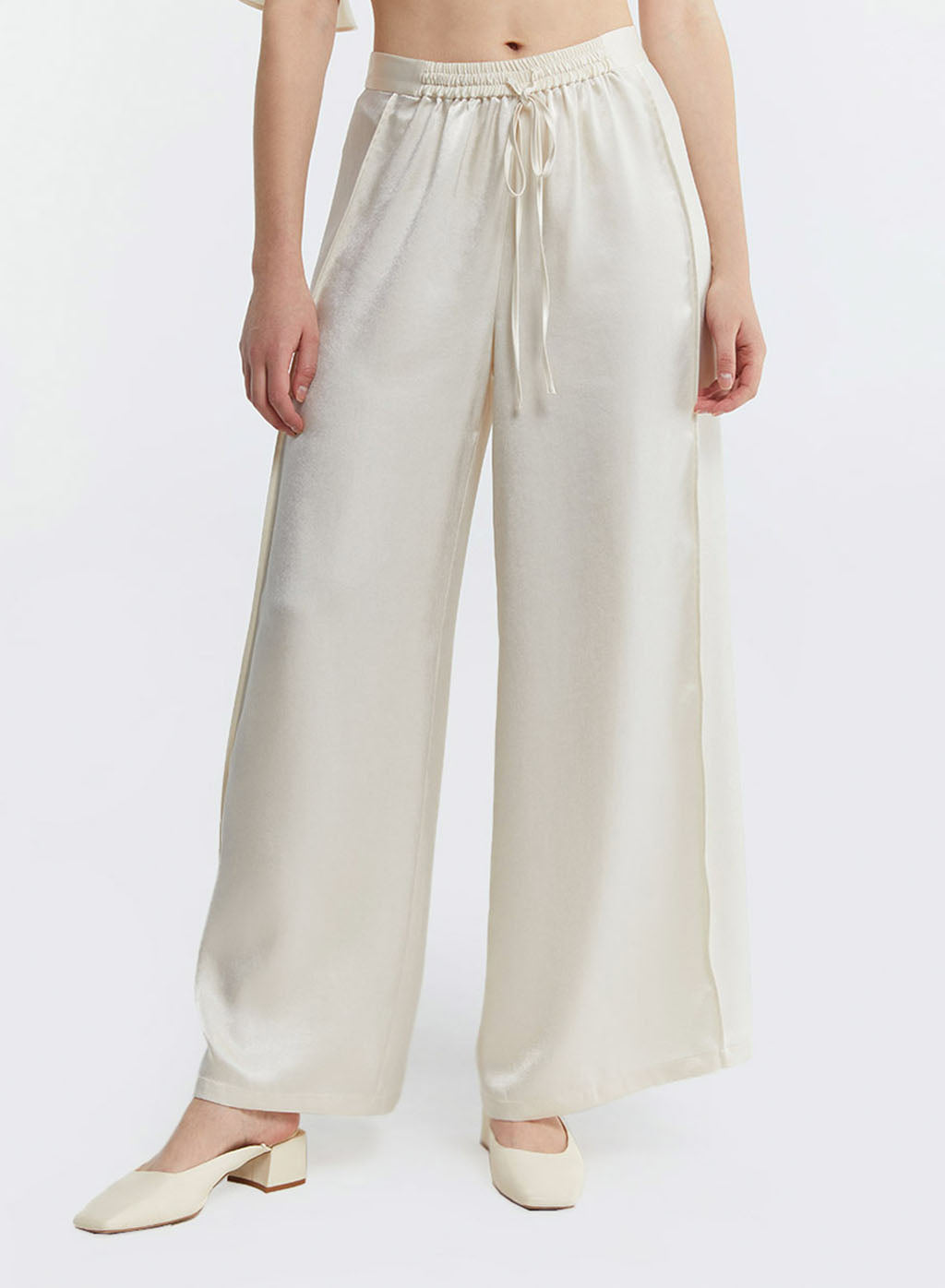 Satin Effect Drawstring Waist Pants image 0