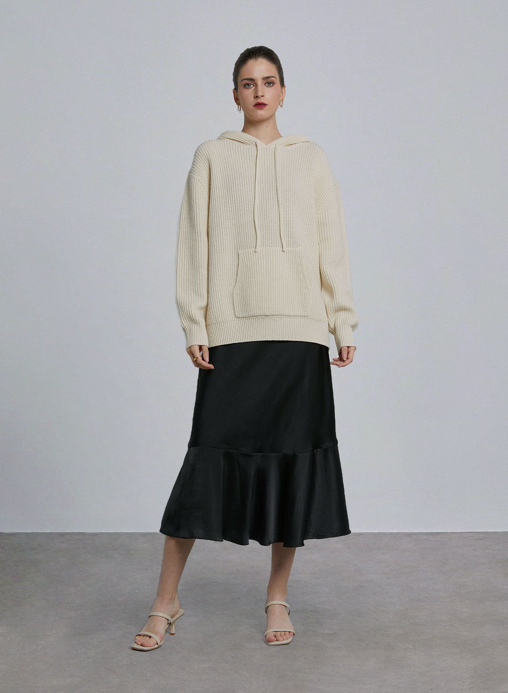 Pouch Pocket Wool Knitted Hoodie - Ecru White, S image
