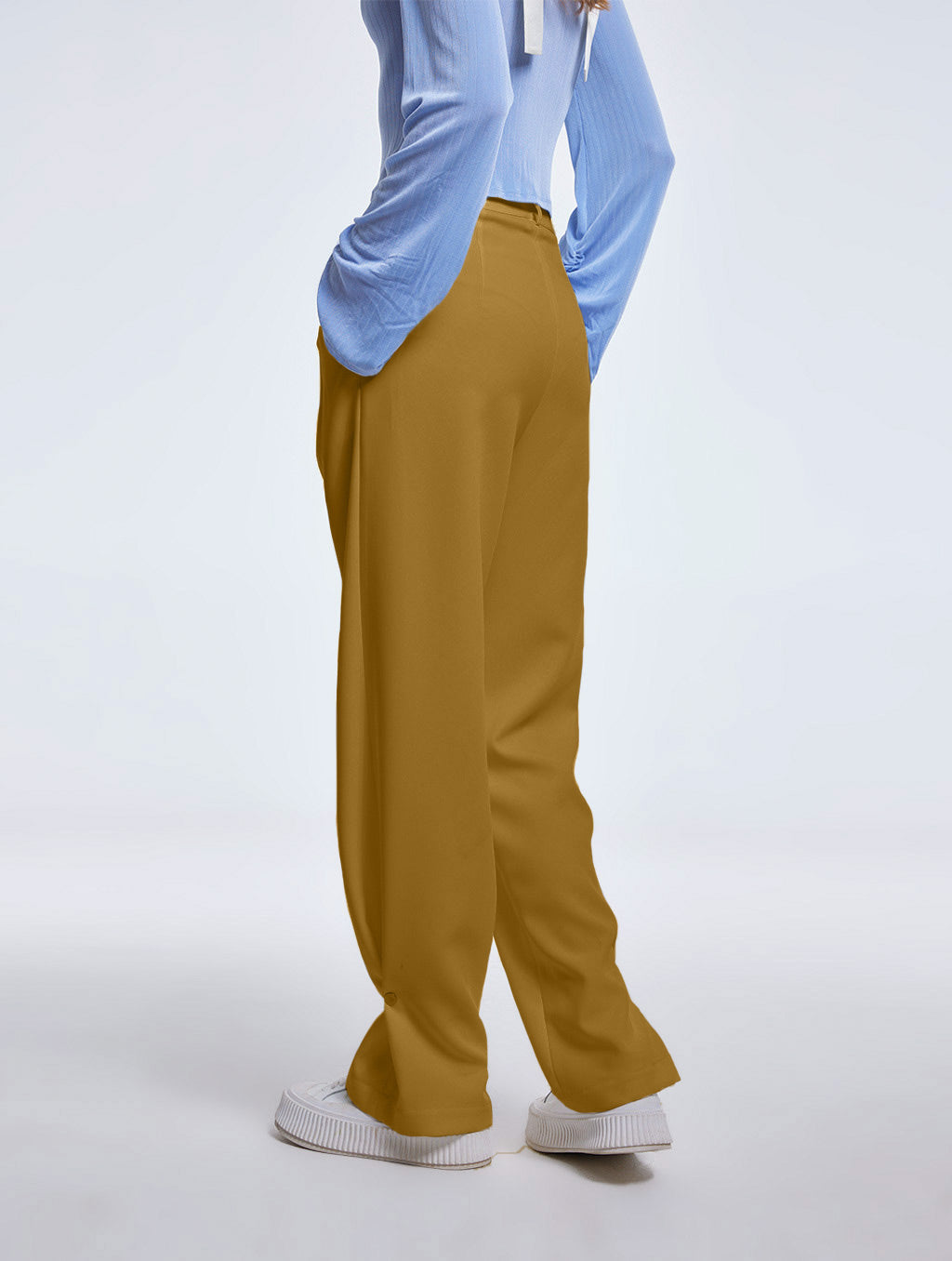 Pleated Straight Pants with Buttoned Bottom image 1