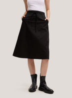 Drawstring Waist Cotton Casual Skirt - Midnight Black, S image
