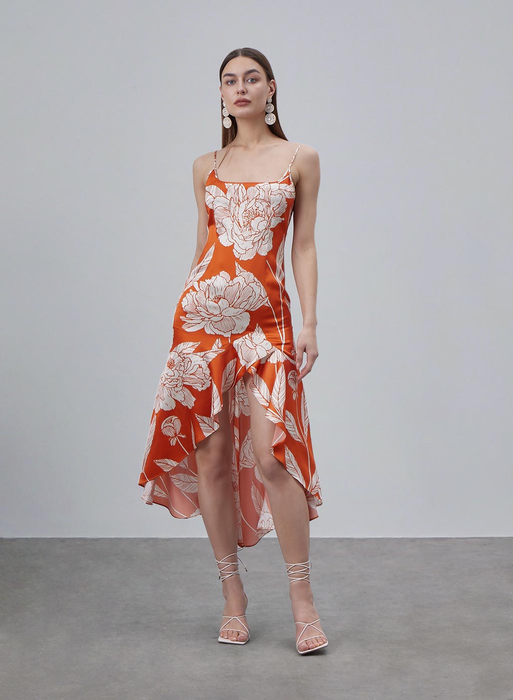 Printed Peplum Hem Silk Slip Dress image 0