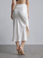 Wide Waistband Decorative Button Silk Skirt image 1