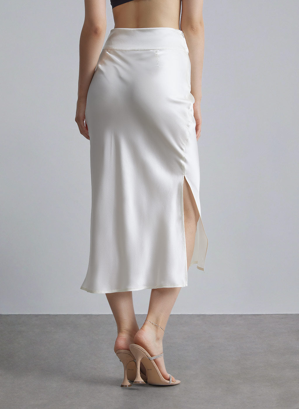 Wide Waistband Decorative Button Silk Skirt image 1