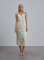 Blue Aura Midi Silk Slip Dress - Moonlight Lotus, M image