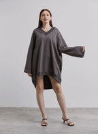 Relaxed V-Neck Dress - Gray, L image