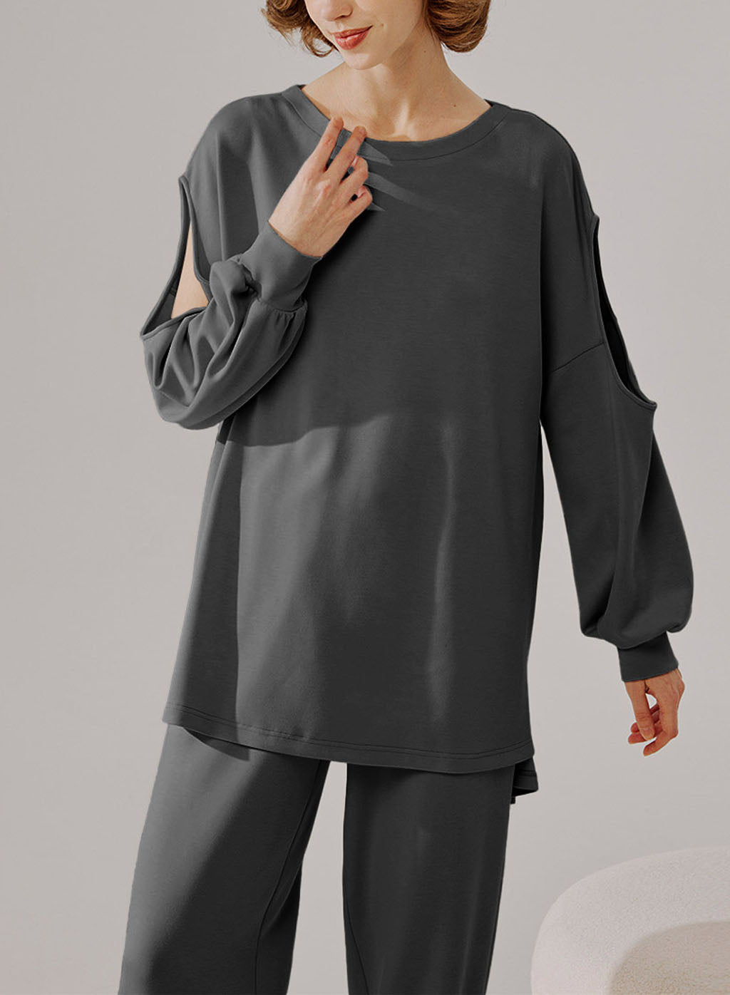 Cut Out Sleeve Sweatshirt - Tundora, L image
