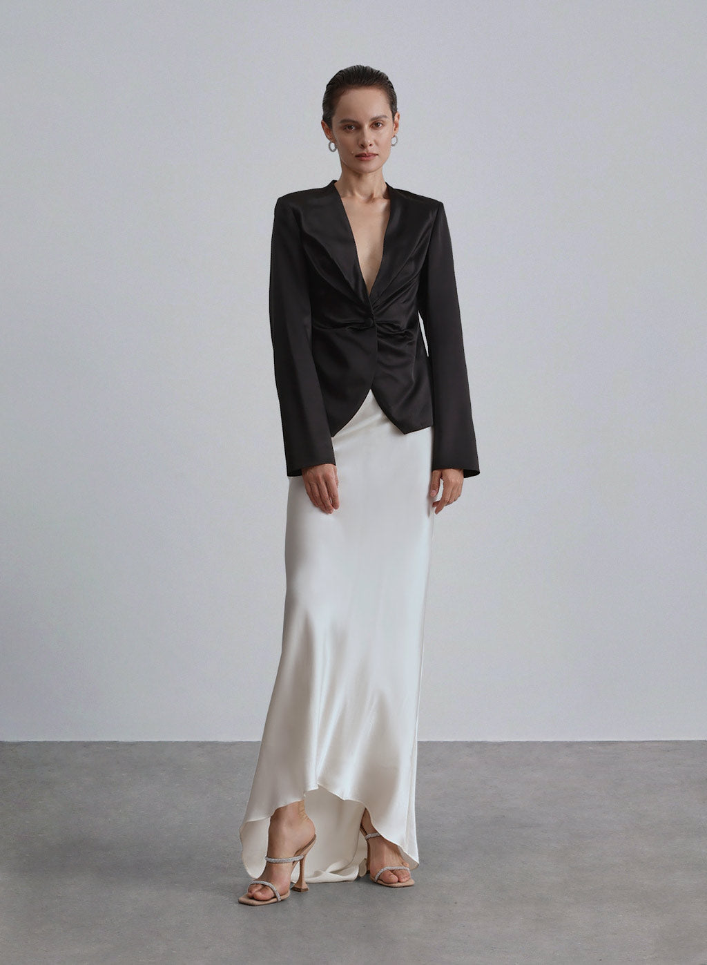 Twisted Front Knot Silk Blazer - Midnight Black, S image