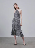 Printed Halter Neck Silk Mermaid Dress image 0