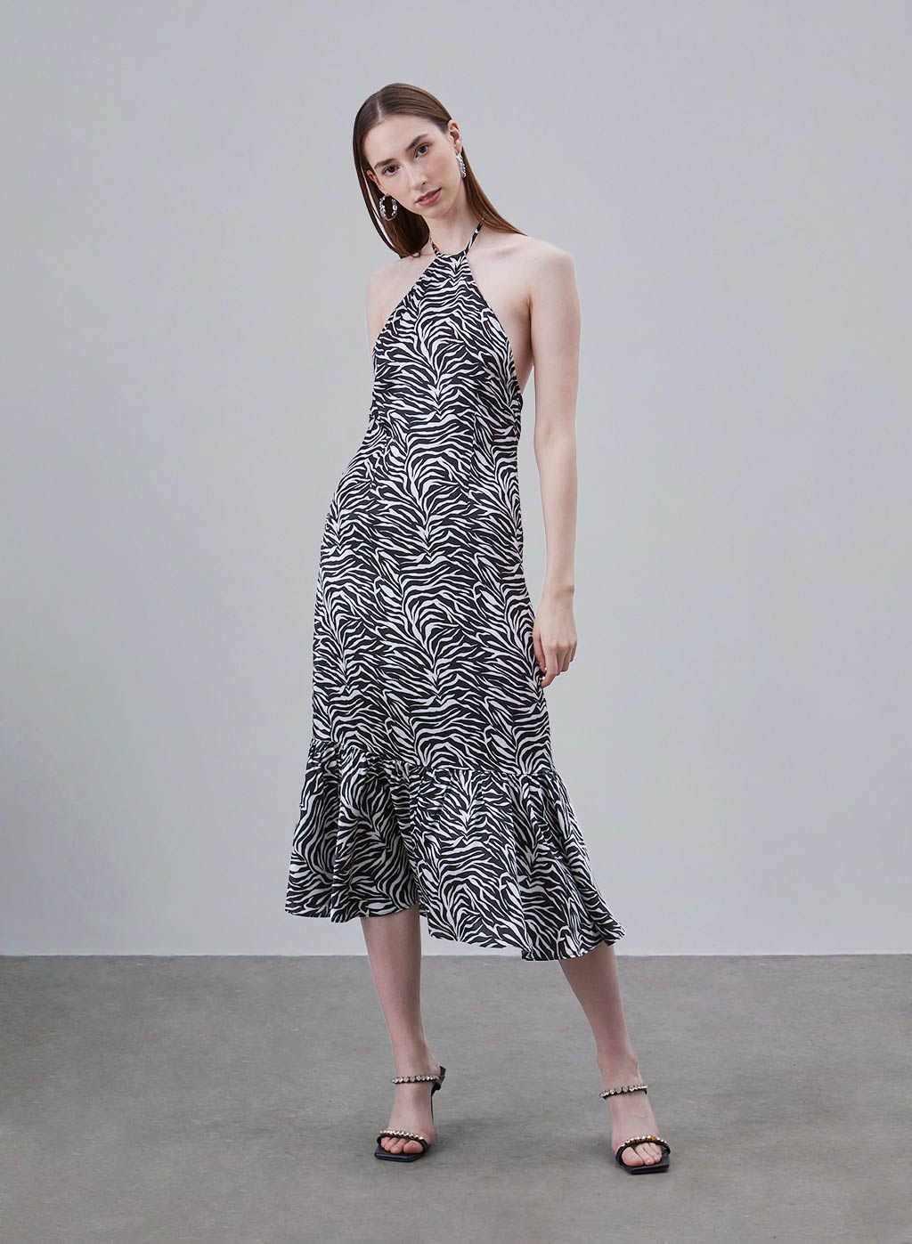 Printed Halter Neck Silk Mermaid Dress image 0
