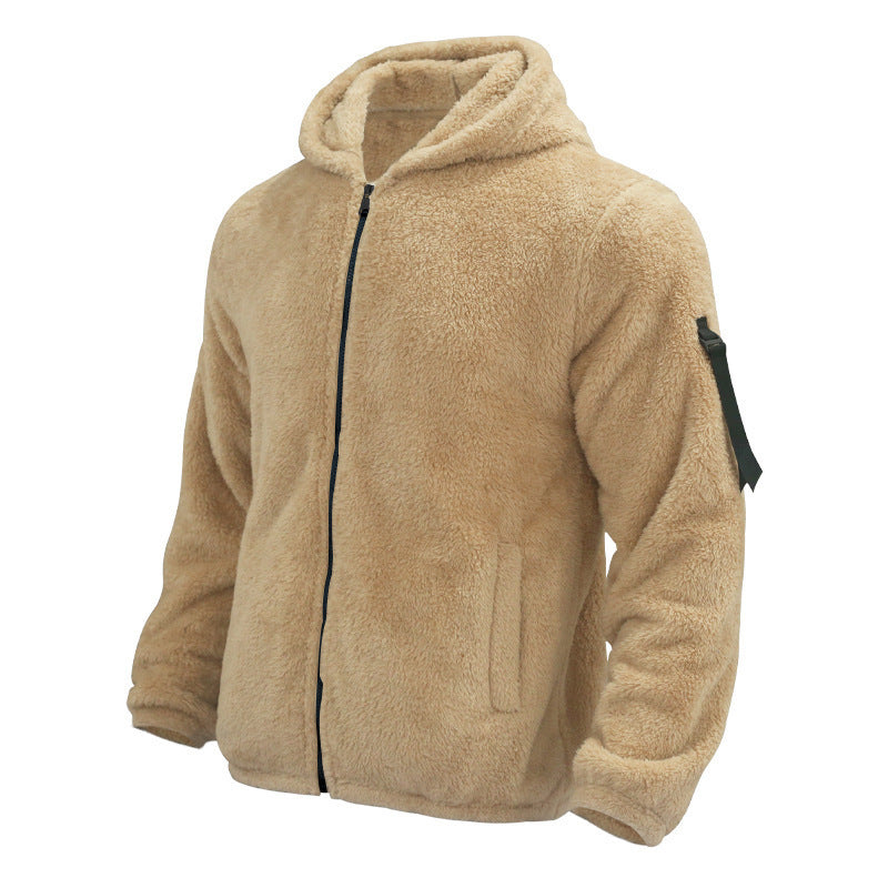 Plush Hooded Jacket Men's Autumn And Winter Fleece Double-sided Wear Warm Coat With Zipper Loose Casual Jacket Outdoor Clothing image 9