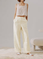 Wide-Cut Linen Pants - Ecru White, S image
