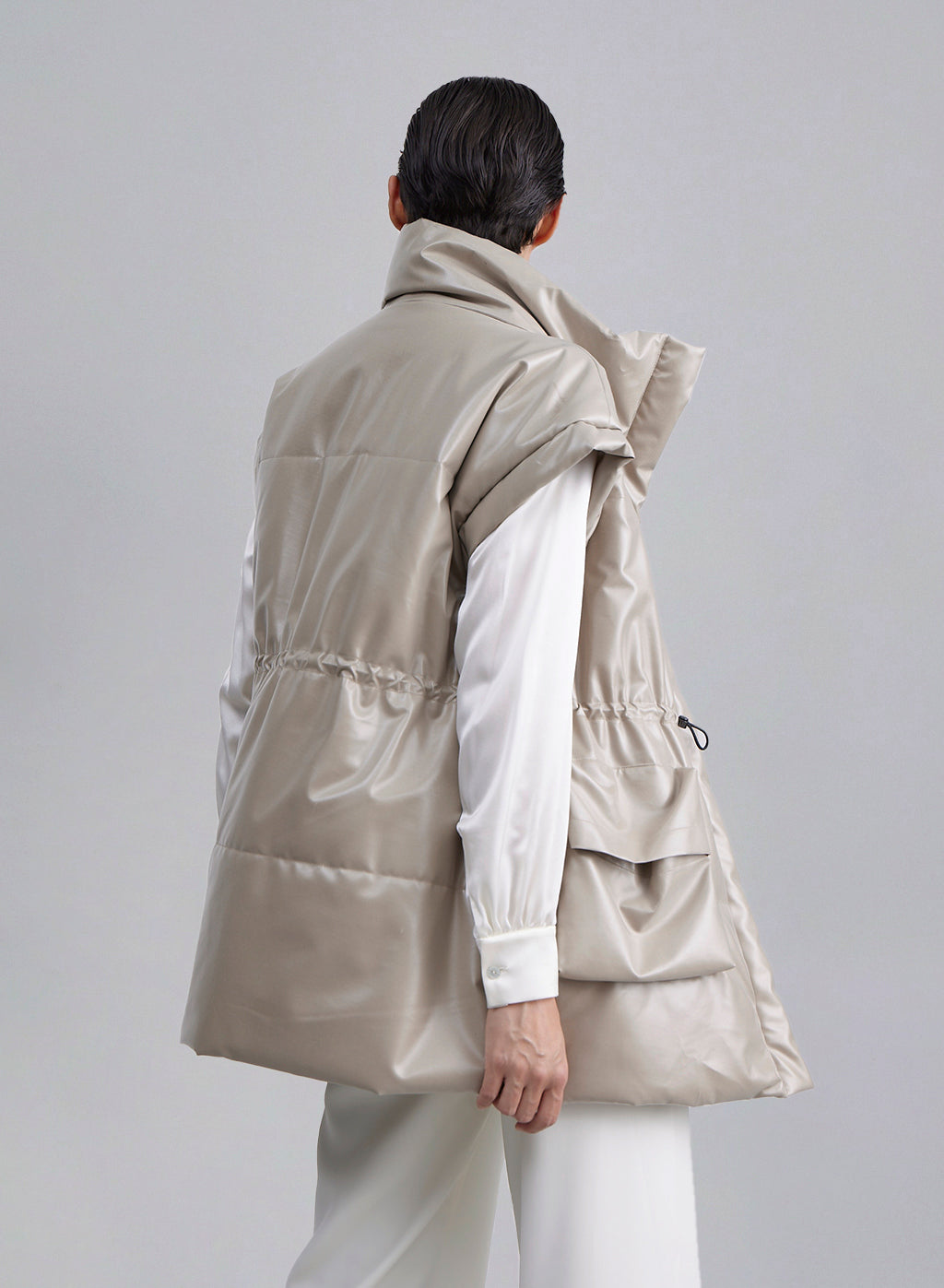 Flap Pocket Drawstring Padded Vest image 1