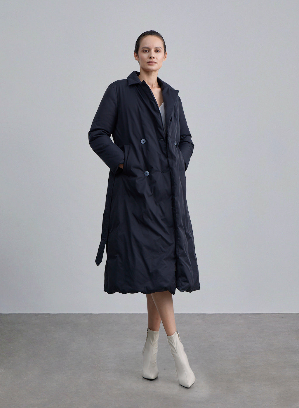 Double Breasted Ring Belted Down Coat - Black, S image