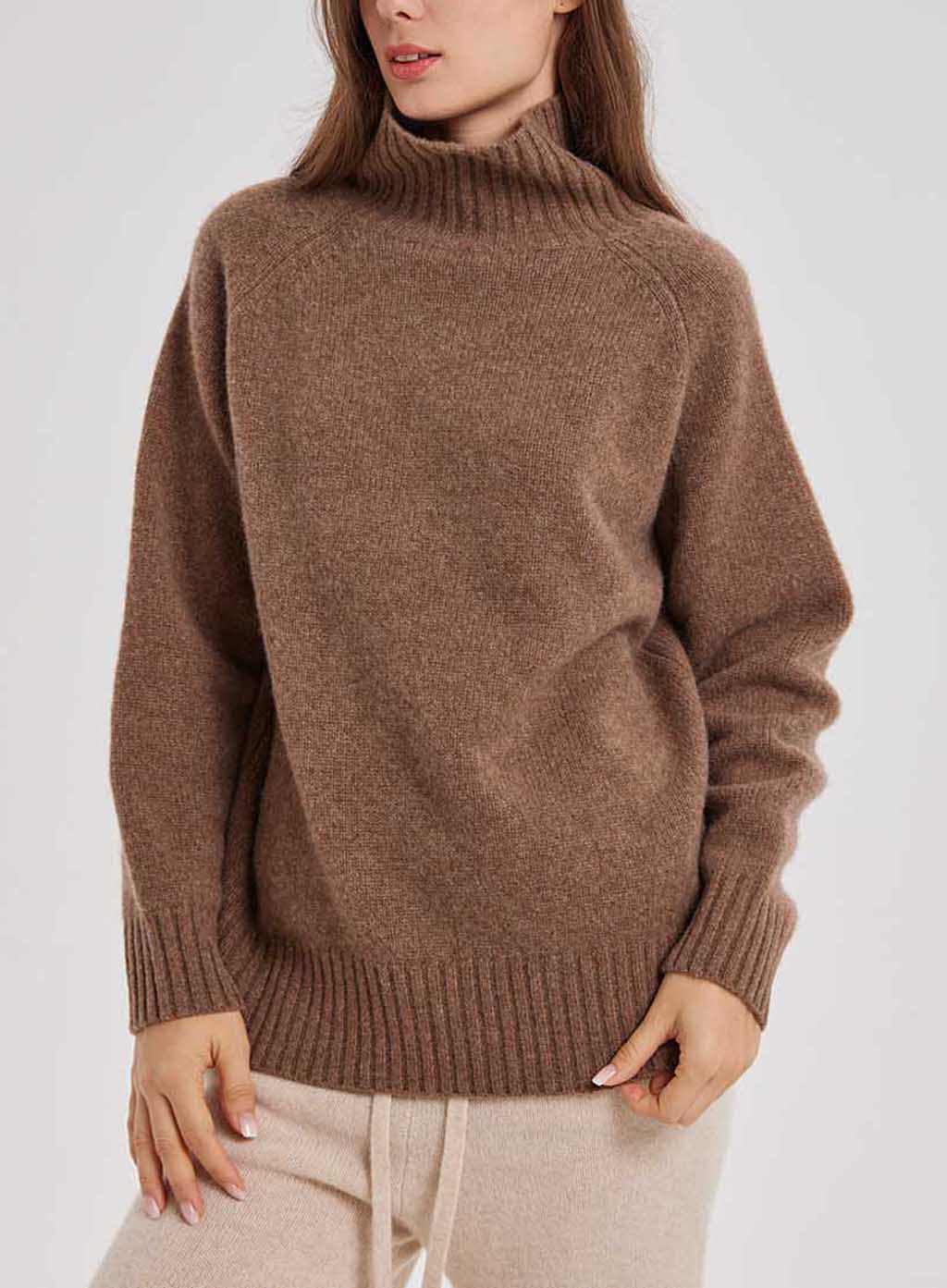 Funnel Neck Yak-Wool Sweater - Rosy Brown, XL image