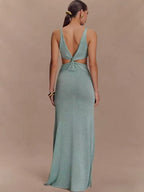 V-neck kink vest long skirt