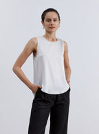 Minimalist Round Neck Silk Singlet - White, S image