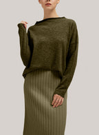 Funnel-Neck Pure Wool Sweater - Olive, L image