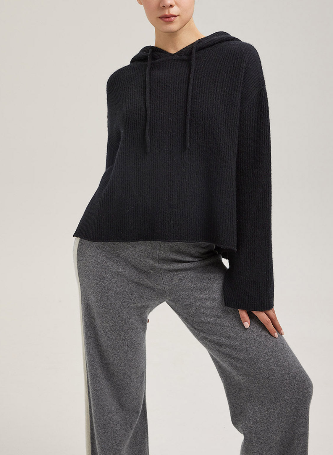 Cropped Wool-Cashmere Hoodie - Black, XS image