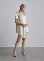 Diagonal Placket Silk Dress - Beige, S image