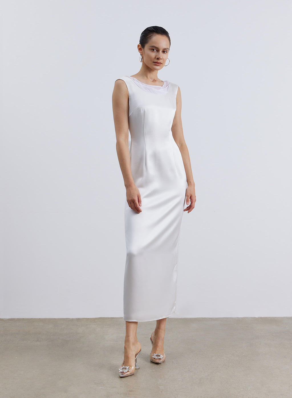 Back Bowknot Satin Dress - Pearl White, XS image